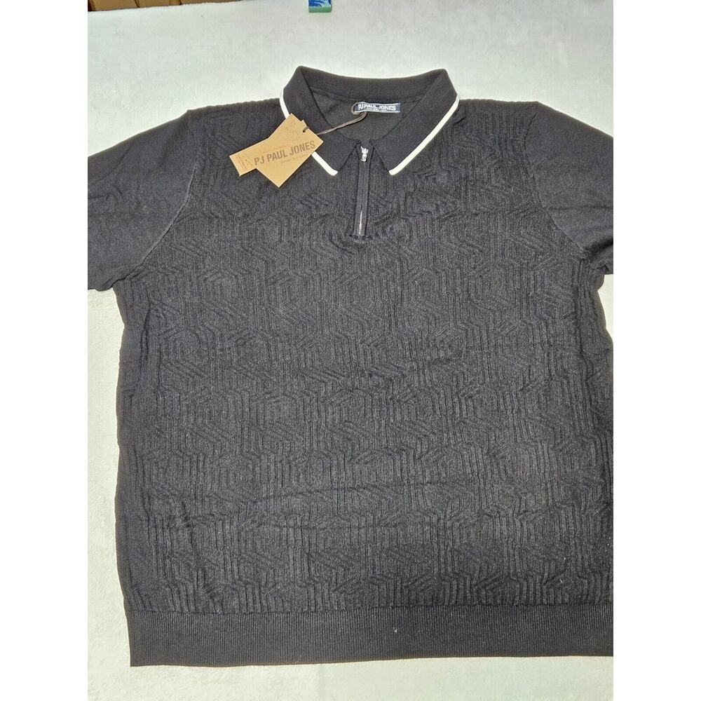 PJ Paul Jones Shirt Men's 2XL Polo Short Sleeve Texture Pullover Preppy Black